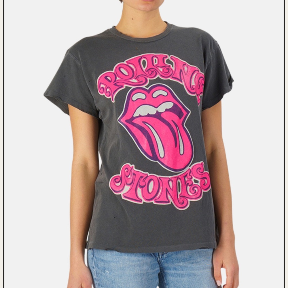 NWOT $175 Sz XS MadeWorn Rock Rolling Stones Pink Print T-Shirt Tee